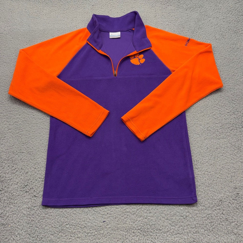 Columbia XY0470 Youth Large Purple Orange Clemson Tigers 1/4 Zip Fleece Pullover
